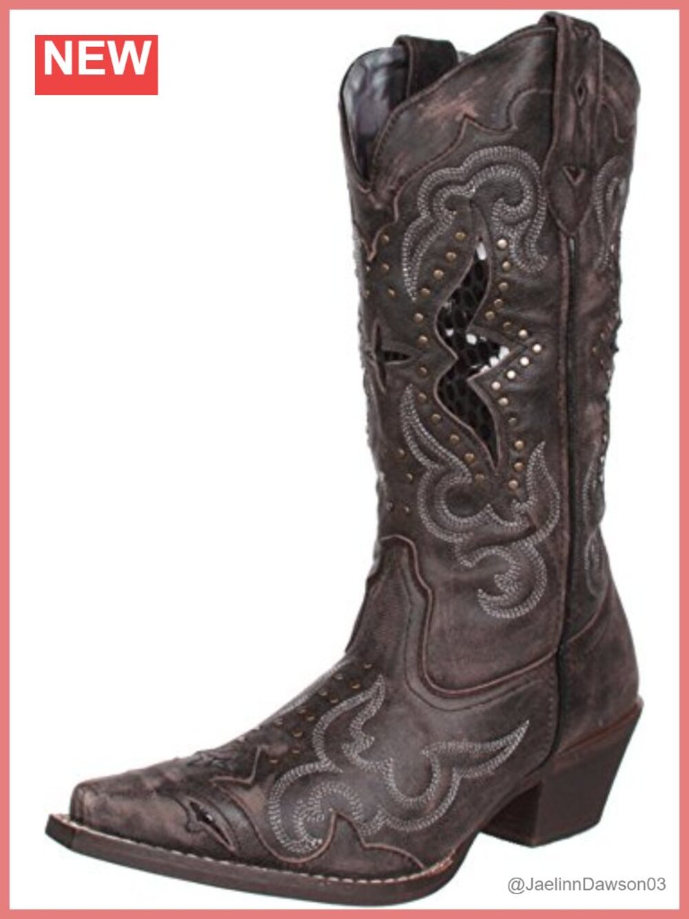 Laredo Lucretia Tooled Inlay Embroidery Studded Snip Toe Dress Boots Mid Calf
